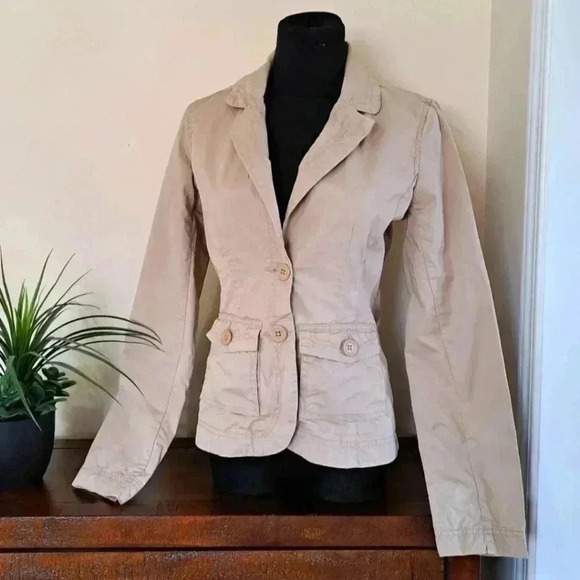 Joe Fresh Women's  Spring Khaki Jacket Cotton Tan Blazer Utility Size Small - Picture 1 of 12